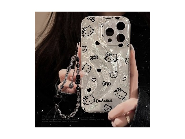 [아이폰15프로 헬로키티 케이스] 인터넷 특가 키티 물결 실버 아이폰케이스 당일출고 힙한 메탈 슬림 커플 하드 폰케이스 휴대폰 케이스