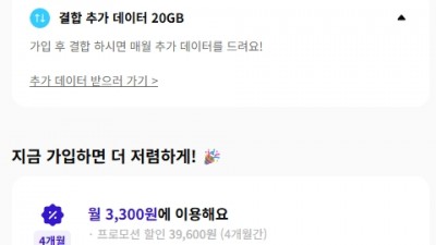 알뜰폰) SK 알뜰망 100기가 5MPS 3300원 , 11기가+2GB+3MPS 2200원